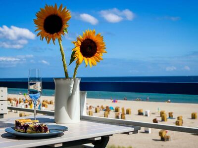Strandglück Appartementhotel Grömitz - Balkonaussicht mit Sonnenblumen
